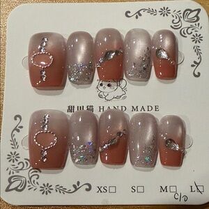 Elegant Handmade presson Nail Set with Glitter Accents